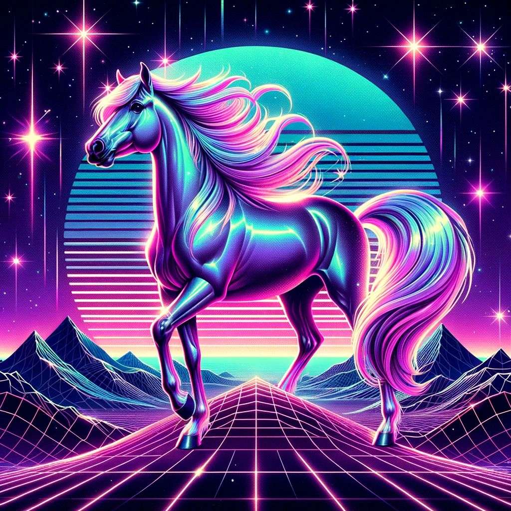 a horse, digital art, synthwave